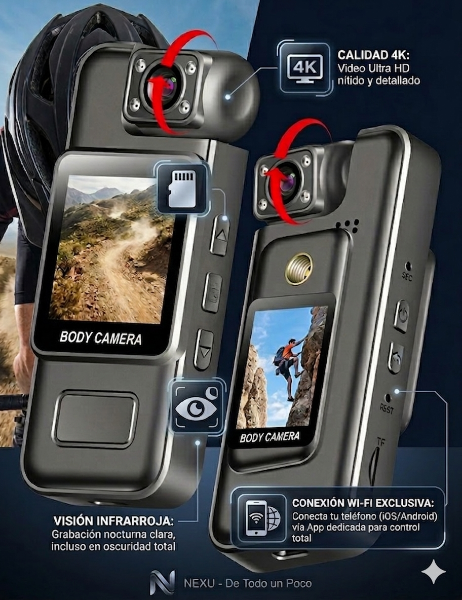 Mini Cámara 4K Deportiva - Visión Nocturna, WiFi y Body Cam